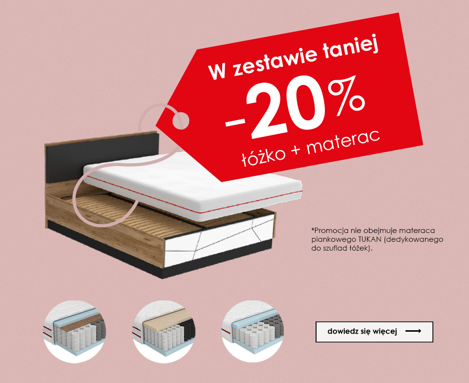 RABAT 20% na zestaw łóżko + stelaż + materac z oferty marki MEBLE WÓJCIK !!!
